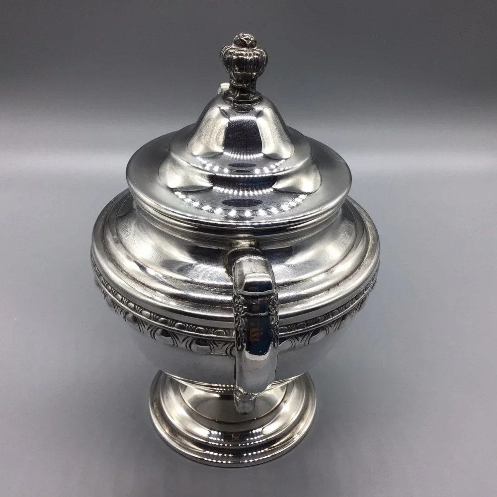 Vintage Wm Roger & Bros, 4 Pc Coffee Serving Set w/‎ Round Plater, Dent On Pot